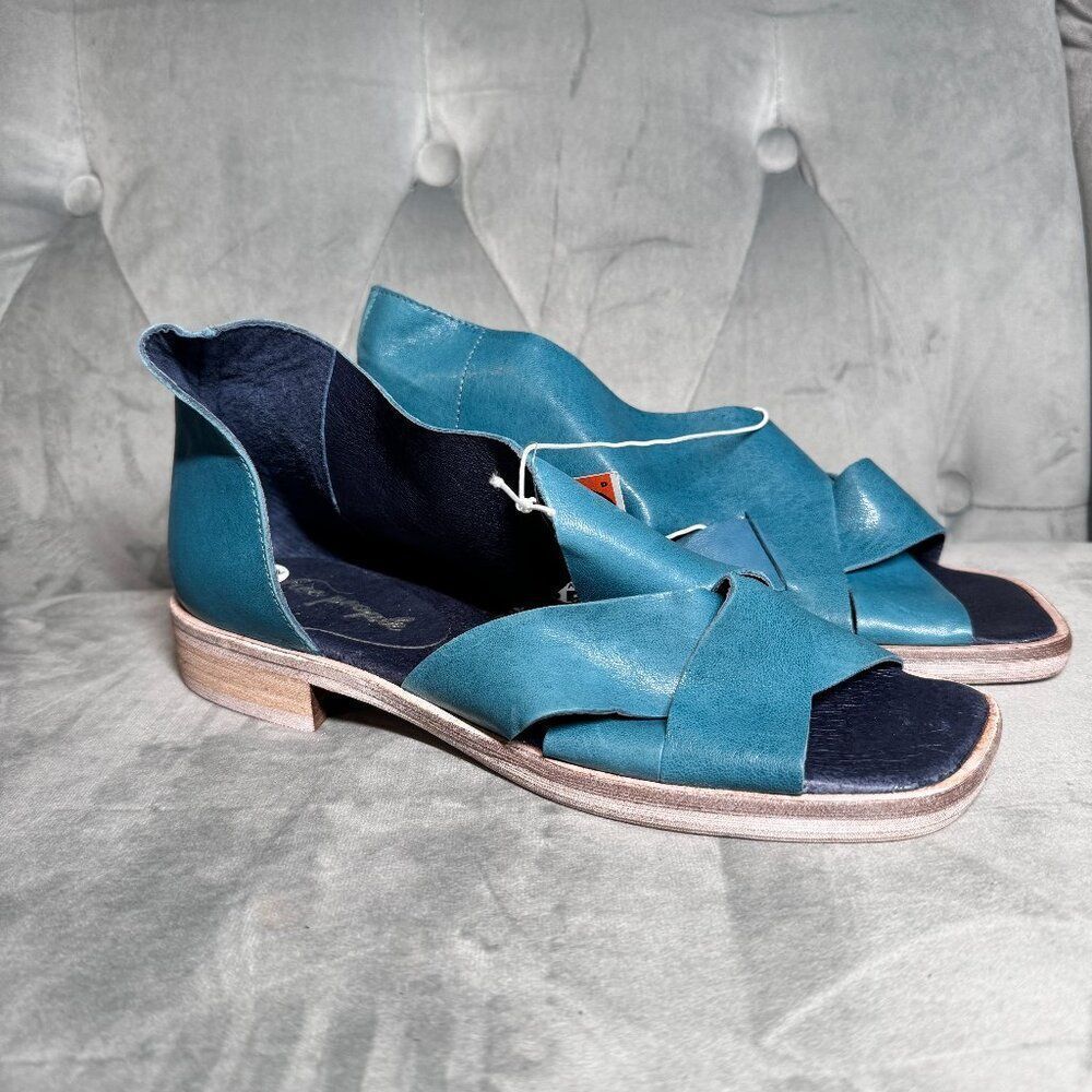 FREE PEOPLE Sun Valley Crisscross Strap Leather Sandal Size 38 NWT teal‎ azure - Picture 4 of 8